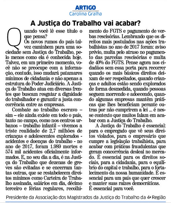 Artigo - A Justiça do Trabalho vai acabar?