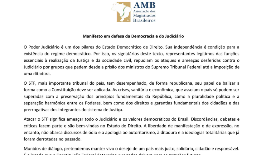 Manifesto em defesa da Democracia e do Judiciário