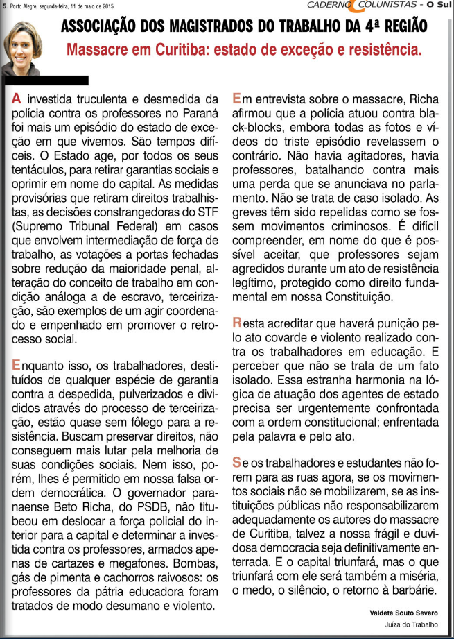 Massacre em Curitiba: estado de exceção e resistência