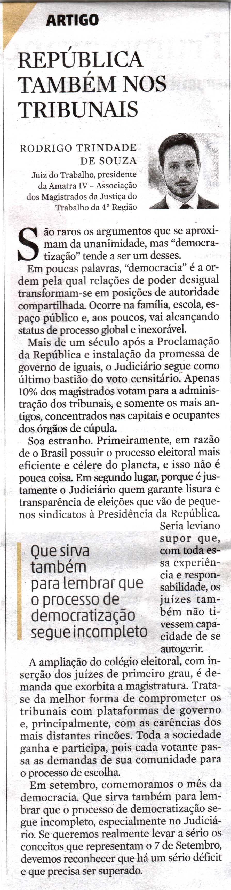 Rodrigo Trindade de Souza: república também nos tribunais