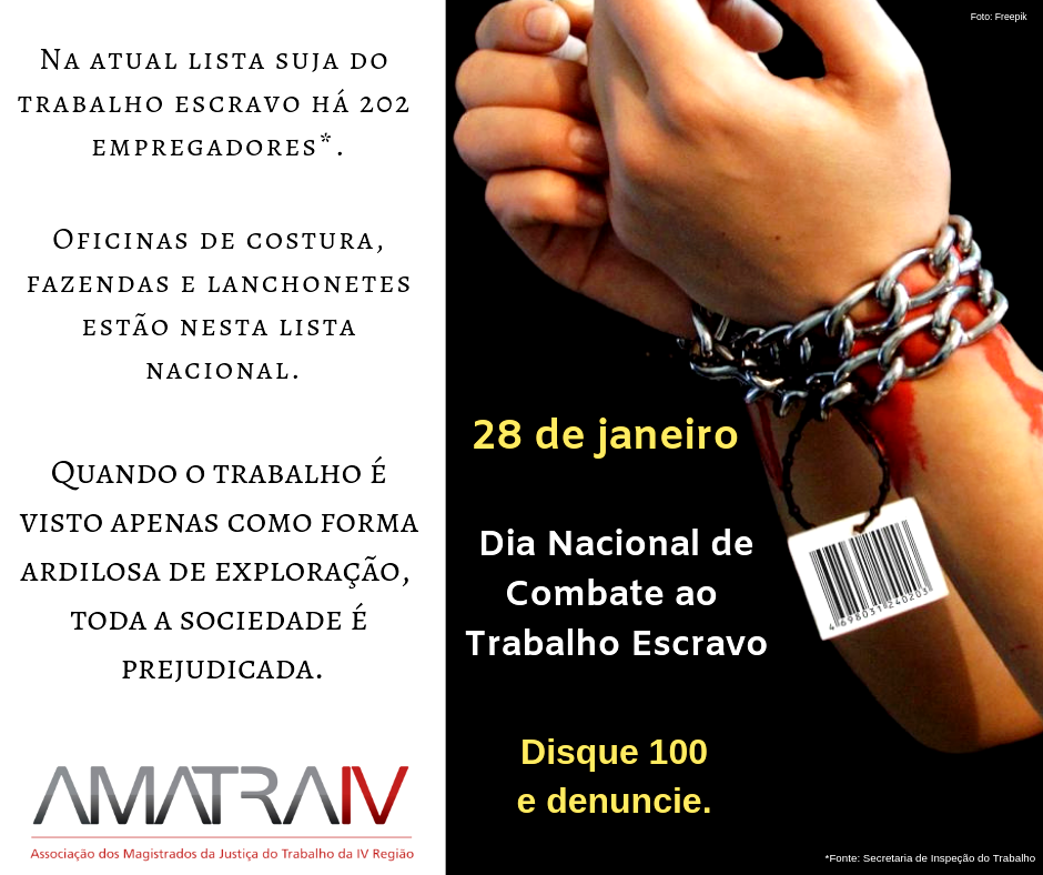 Dia Nacional de Combate ao Trabalho Escravo é lembrado nesta segunda (28/1)