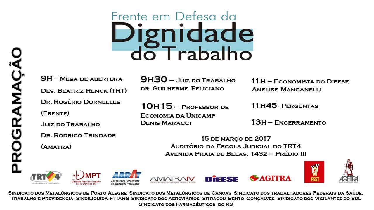 Nessa quarta-feira, às 9h: lançamento da Frente em Defesa da Dignidade no Trabalho
