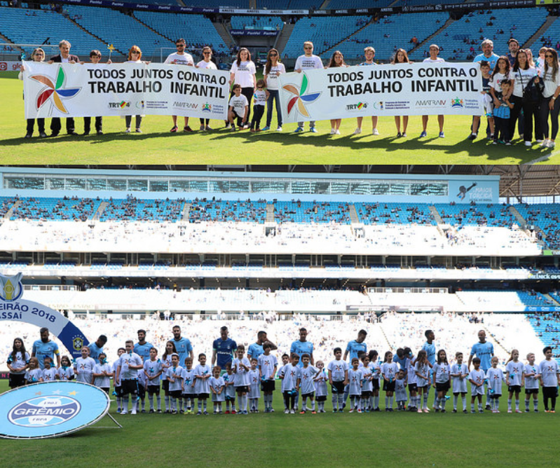 Todos juntos contra o trabalho infantil: campanha foi realizada durante jogo do Grêmio, em Porto Alegre
