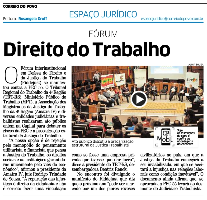 Matéria e vídeo sobre o Fiddejust foram divulgados no jornal Correio do Povo