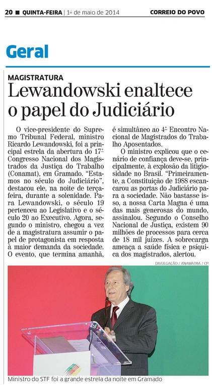 Lewandowski enaltece o papel do judiciário