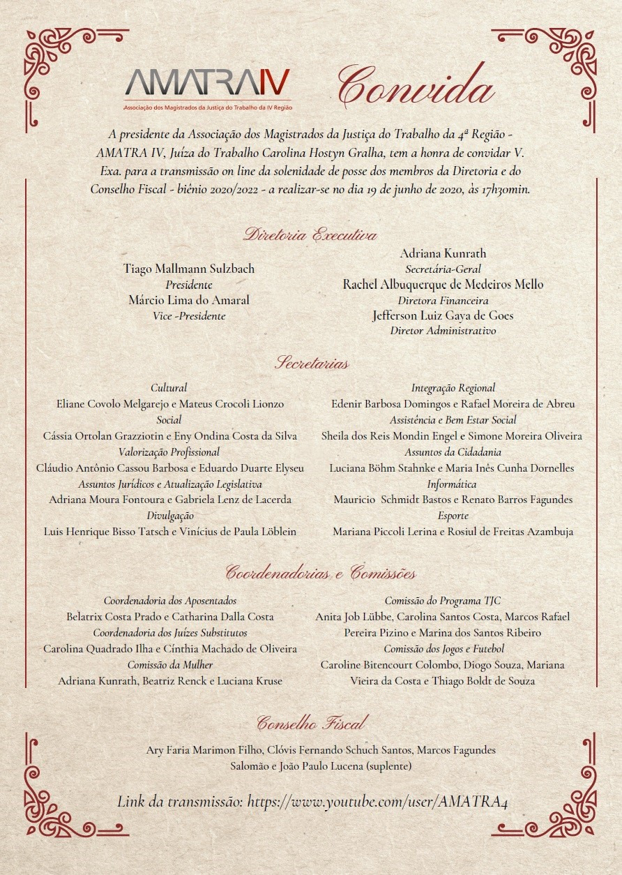 Posse diretoria AMATRAIV - Biênio 2020/2022
