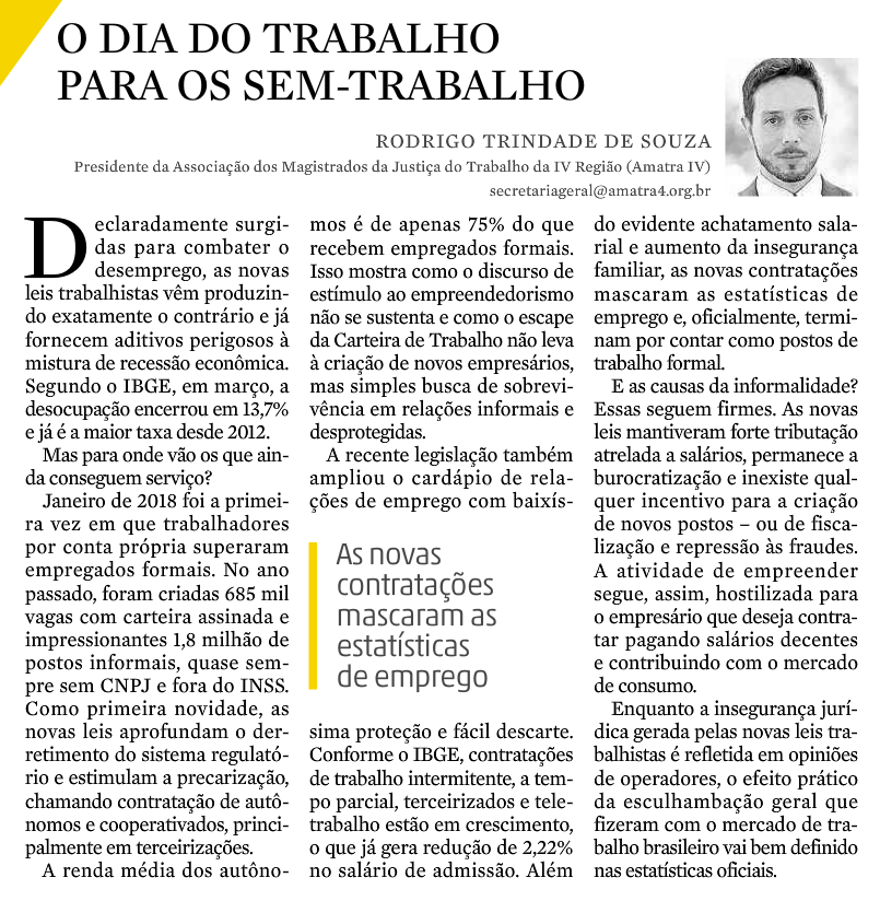 ARTIGO: O DIA DO TRABALHO PARA OS SEM-TRABALHO