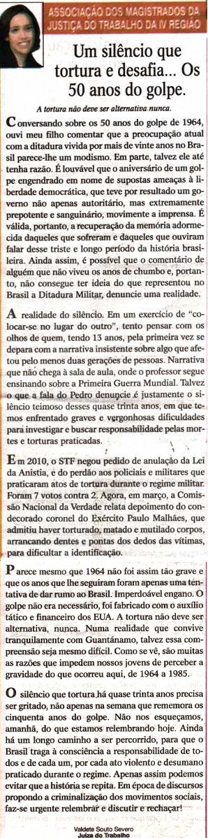 Um silêncio que tortura e desafia... Os 50 anos do golpe
