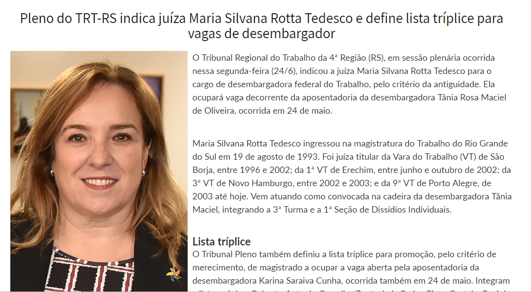 Movimentações na carreira: TRT terá novos desembargadores