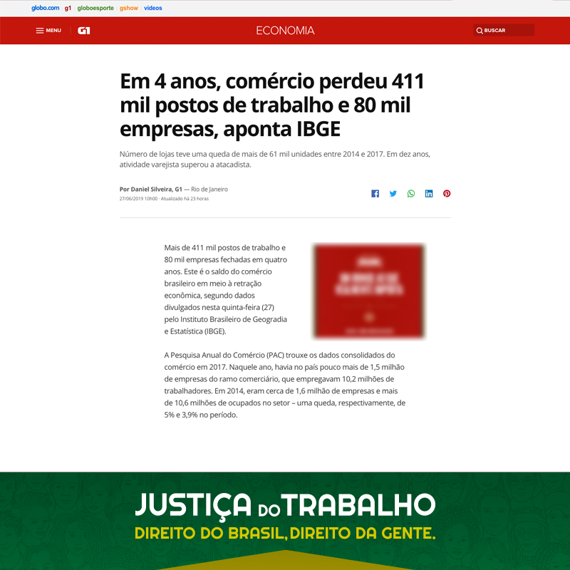 Em 4 anos, comércio perdeu 411 mil postos de trabalho e 80 mil empresas, aponta IBGE