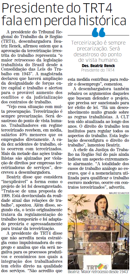 Presidente do TRT4 fala em perda histórica