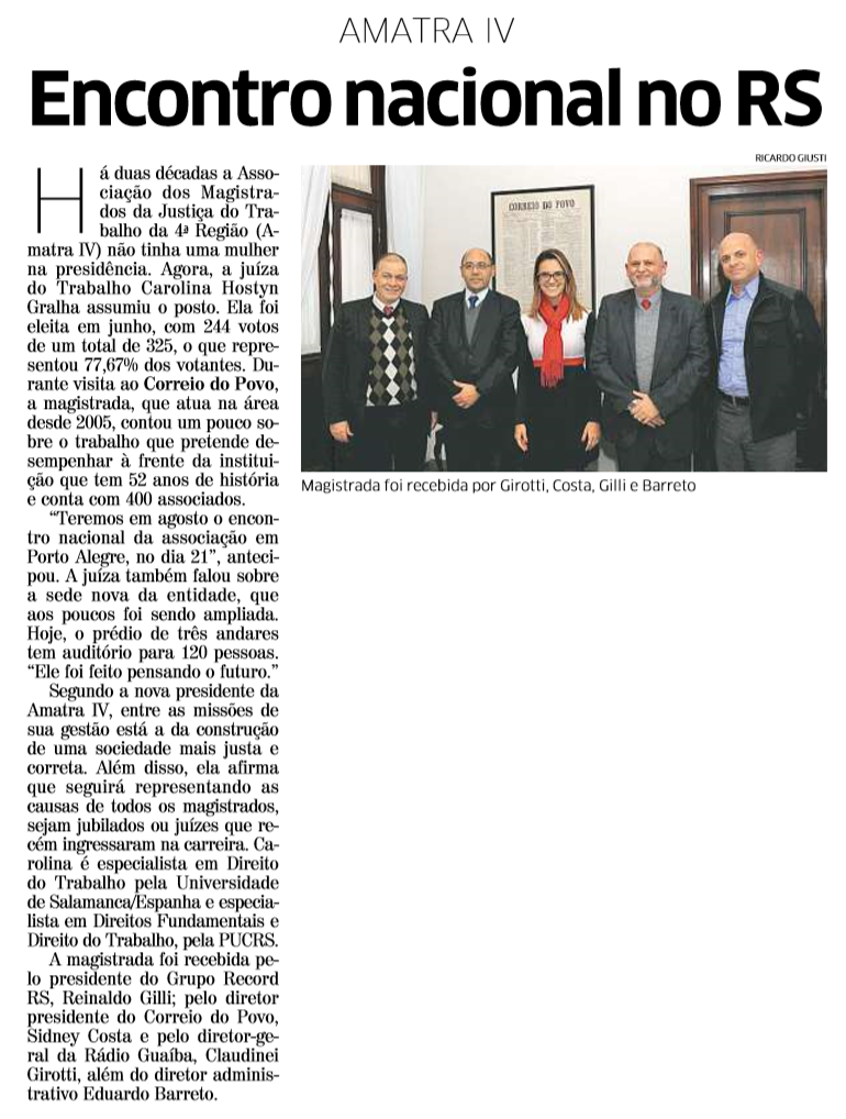 AMATRA na mídia: matéria no Correio do Povo