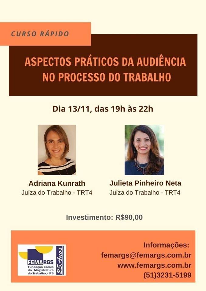 Participe do curso sobre os aspectos práticos da audiência no Processo do Trabalho
