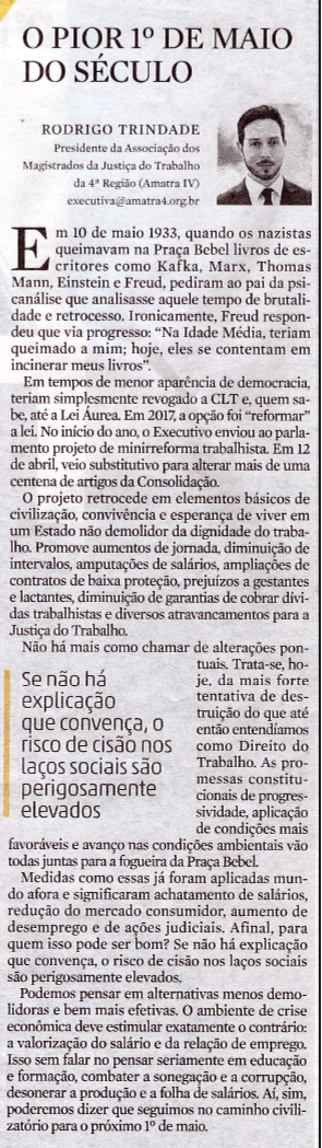 O pior 1º de maio do século: artigo em Zero Hora