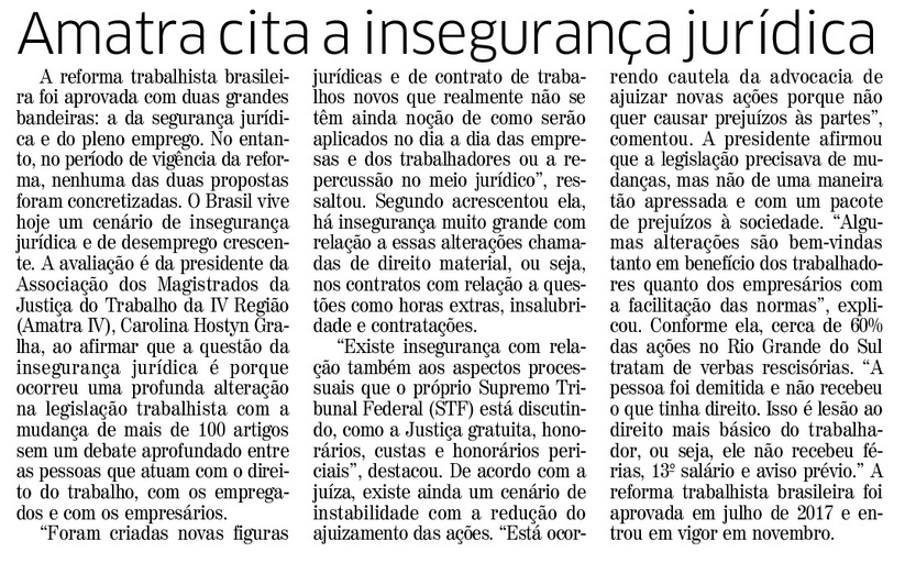 AMATRA IV é fonte de matéria sobre a reforma trabalhista