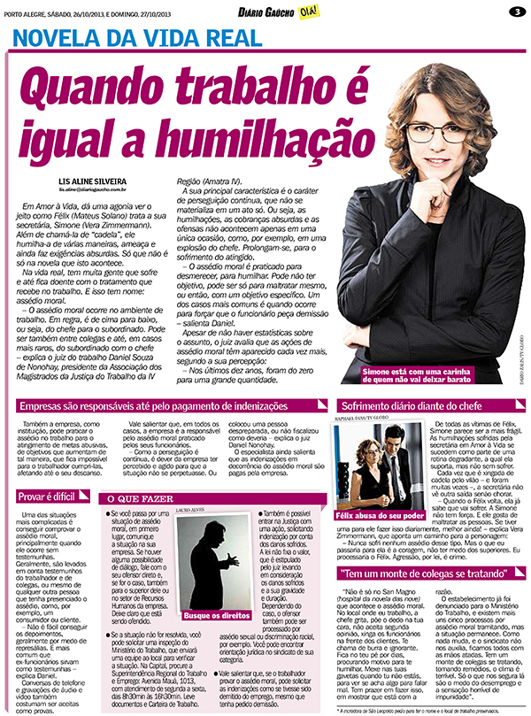 Leia a matéria sobre assédio moral veiculada no jornal Diário Gaúcho que conta com a participação de Daniel Nonohay, presidente da AMATRA IV