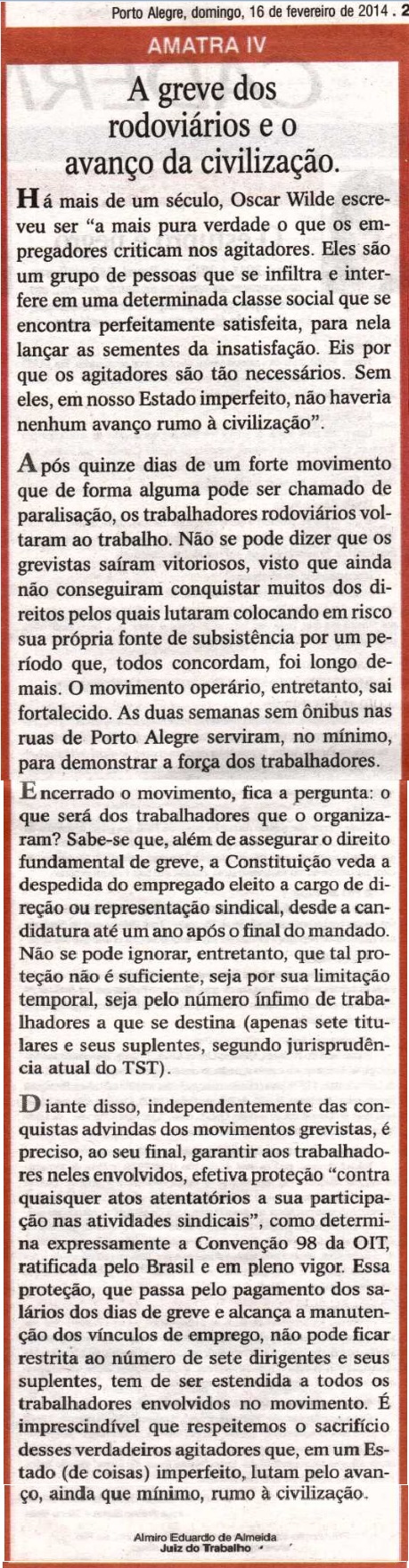 A greve dos rodoviários e o avanço da civilização