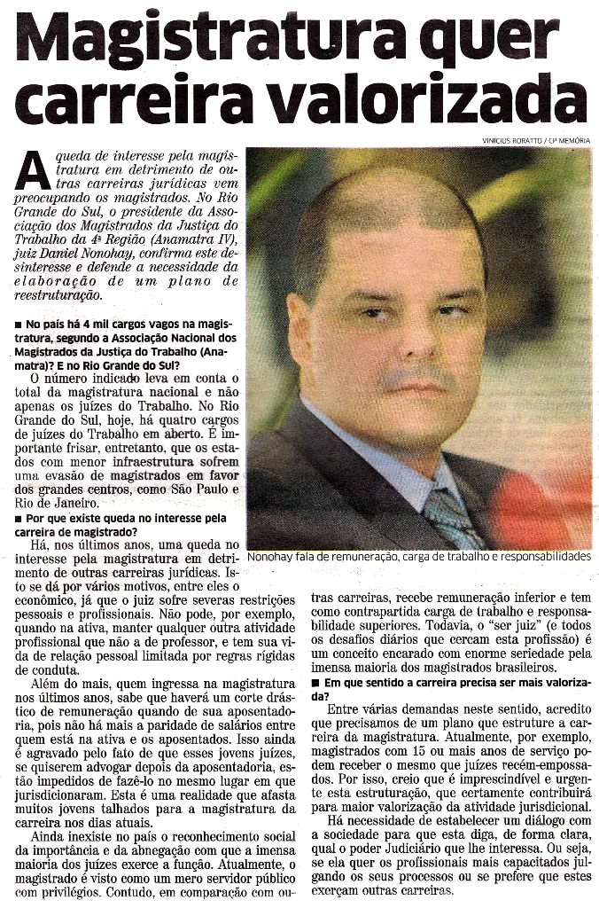 Entrevista ao Correio do Povo: "Magistratura quer carreira valorizada"