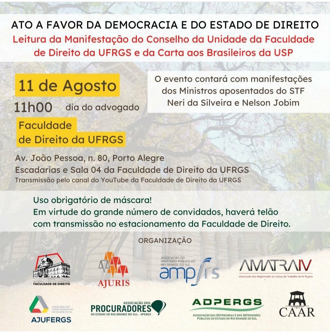 AMATRA estará presente no Ato a Favor da Democracia e do Estado de Direito nesta quinta (11/8)