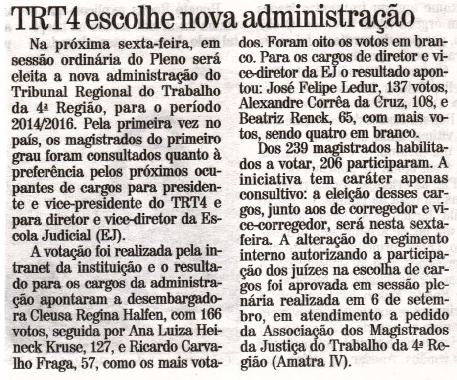 TRT4 escolhe nova administração
