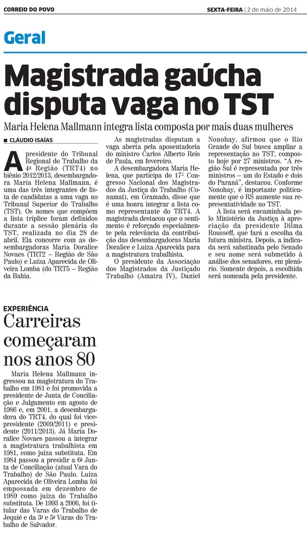 Magistrada gaúcha disputa vaga no TST