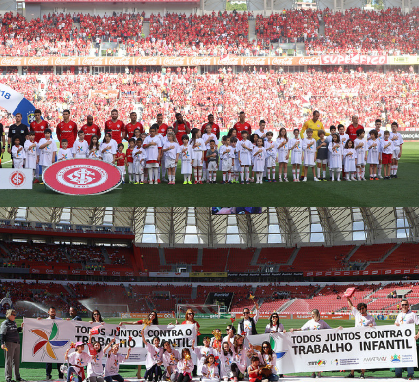 Todos juntos contra o trabalho infantil: ações nos jogos do Inter e Juventude