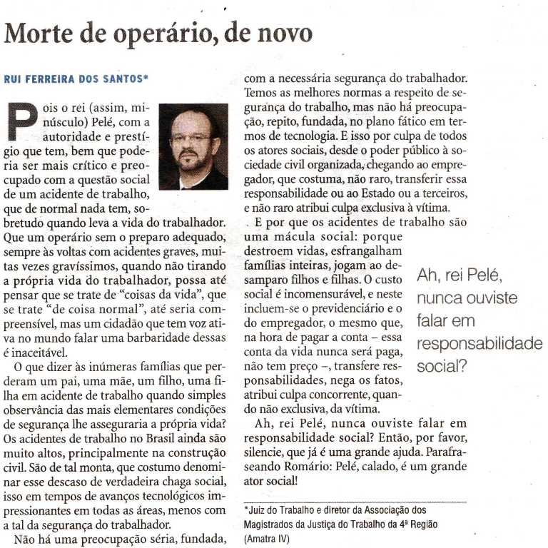 Na mídia: artigo sobre acidentes do trabalho